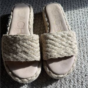 Beige Woven Espadrille Slides